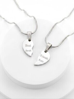 Personalized Matching Best Friends Heart Silver 20in Necklaces and Charms